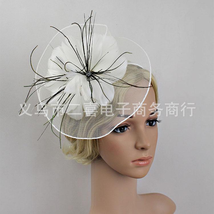 New color optional bridal headgear top hat wedding lace head flower wedding mesh hair accessories, feathers