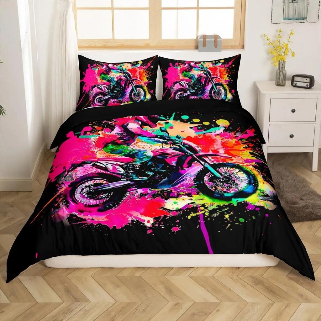 Motocross Zestaw Pościeli Pełny Kołdra z Pokrowcem Motocyklowego Zawodnika Sport Ekstremalny Poszwa na Kołdrę Motocykl Terenowy Pojazdy Silnikowe Pokrowiec na Kołdrę Bikera