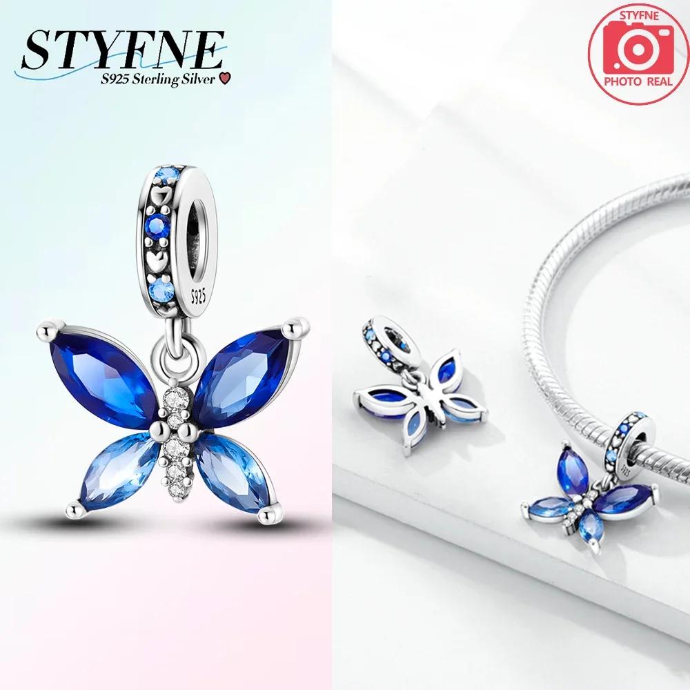 Exquisite Copper Blue Series Butterfly Beads Pendant Fit Bangle Charms Bracelet Diy Women Original Jewelry Gifts