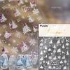 Snowman Tree House Cedar White Pine Forest Warm Winter Cloud Self Adhesive Nail Art Stickers Snowflake Star Snow Manicure Decals