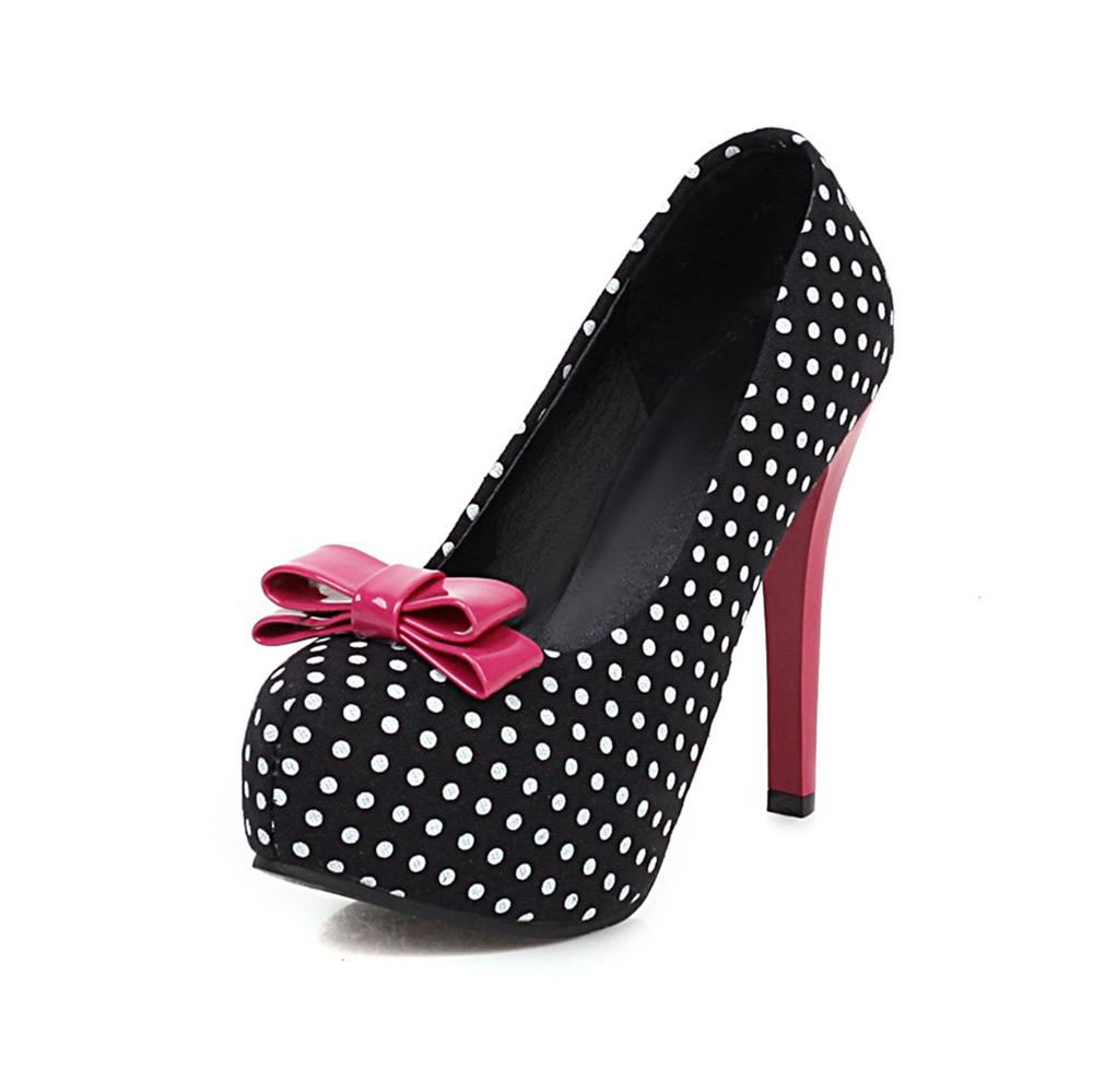 Sexy Super High Heels Women Platform Pumps Polka dot Bow Party Dress Shoes Woman Elegant Wedding Shoes Female 12cm Stilettos
