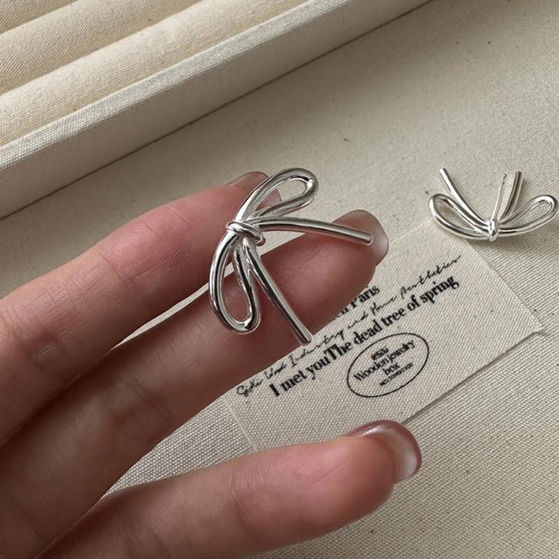 Lovely Bowknot Jewelry Set Dainty Necklace Ear Studs Rings Accessory Elegant Neckchains Earrings Rings Charm Adornment