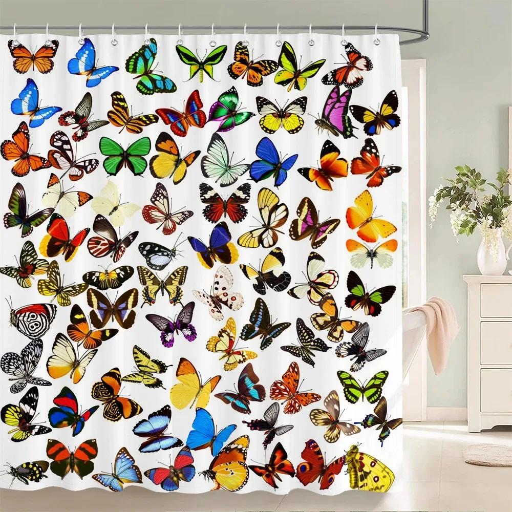 Colorful Butterfly Feathers 3d Shower Curtains Bathroom Curtain with Hooks Waterproof Polyester Cloth Decoration Screen