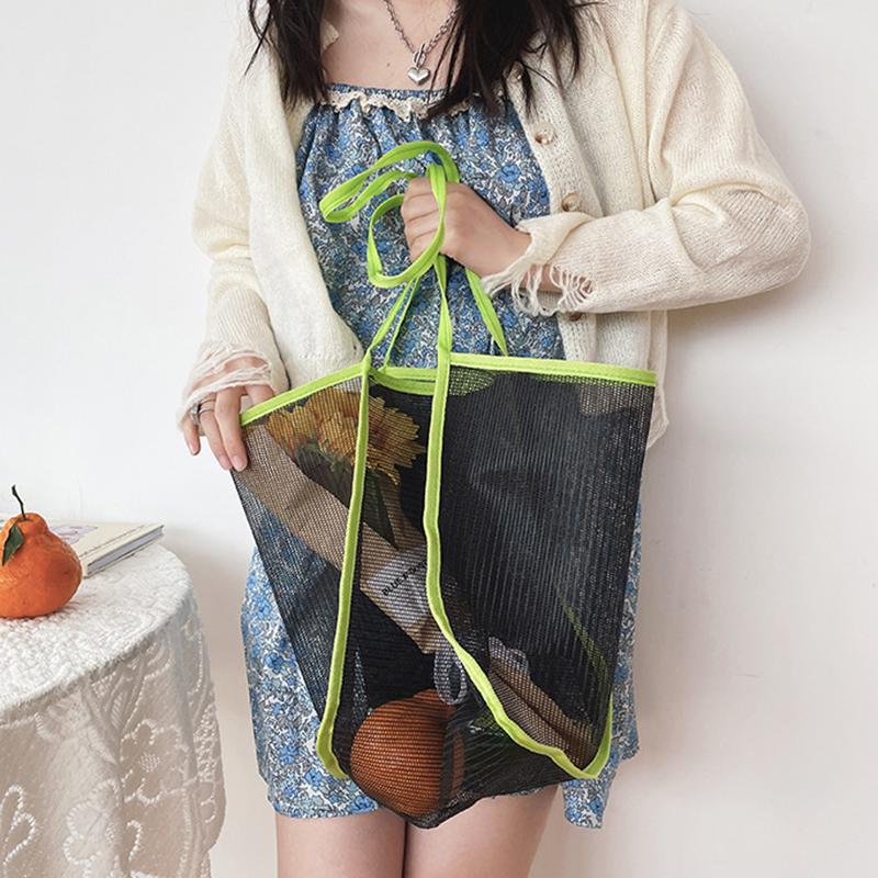 Large Capacity Beach Bag Lightweight Mesh Tote Bag Fashionable and Versatile Shopping Bag For Women Travel