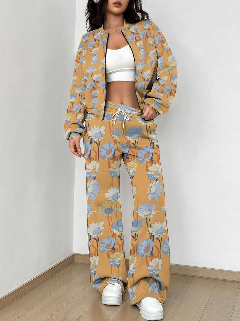 Retro Style Autumn And Winter New European And American Women'S Clothing Flower Printing Suit Women