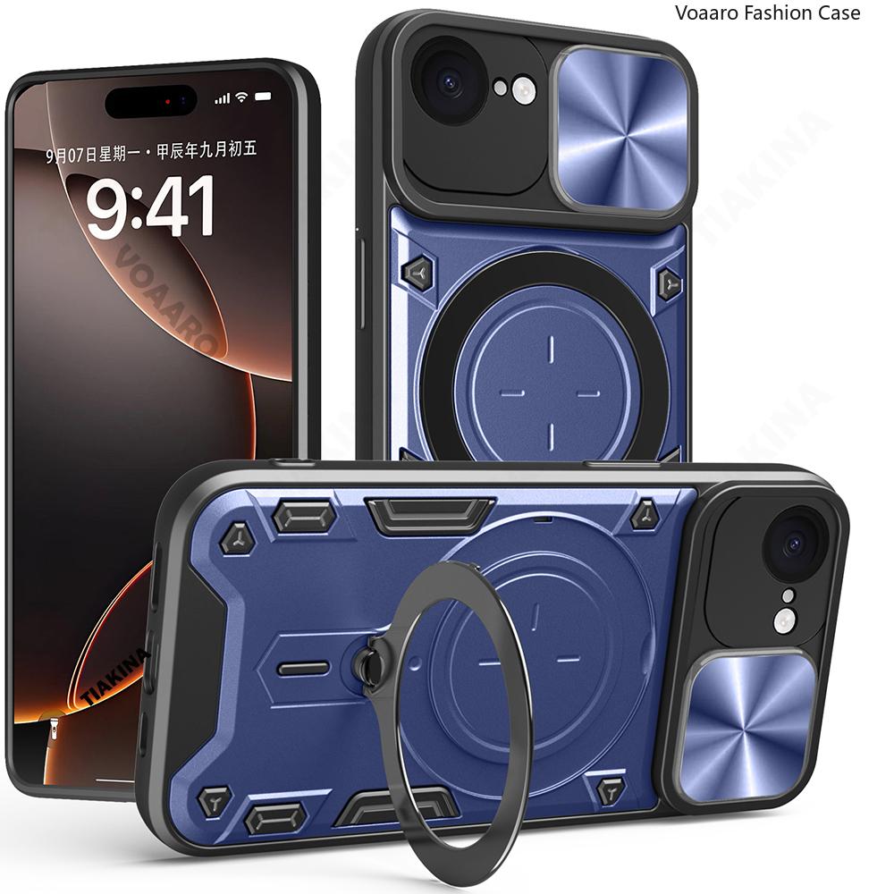 Slide Lens Push Window Armor Funda for IPhone 16E Case for IPhone SE 2025 SE4 Case Magnetic Ring Stand Holder Cover