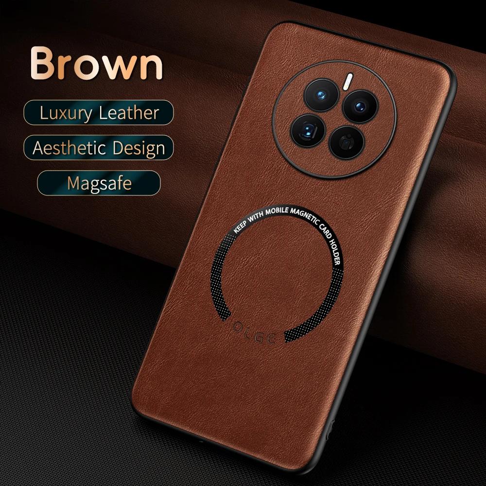 Pro Huawei Mate 50 50E 50 Pro PU kůže s jemnými otvory a vzorem kravské kůže, vnější magnetický kroužek, měkký okraj, pouzdro na telefon proti pádu