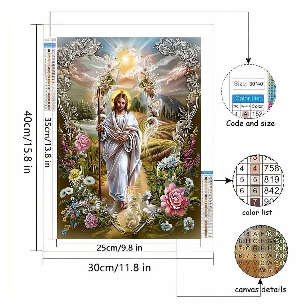 Diamond Painting Set  DIY 5D Full Diamond Religious Jesus and Flowers Crafts for Home Wall Decoration
