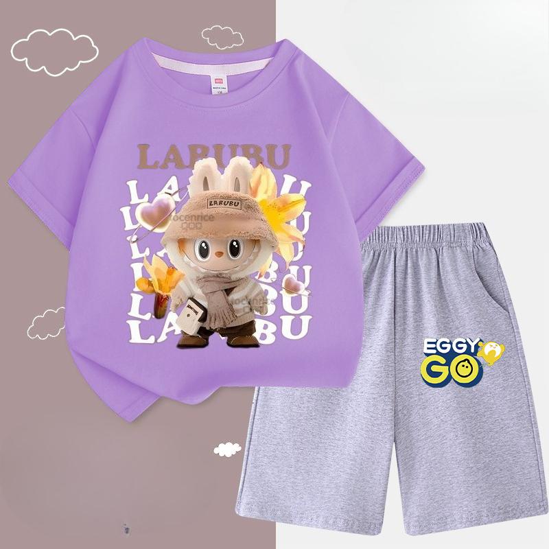 Children's LBB Fashion Casual Short-sleeved Shirt and Shorts Two-piece Set, Summer Loose Sportswear for Boys and Girls