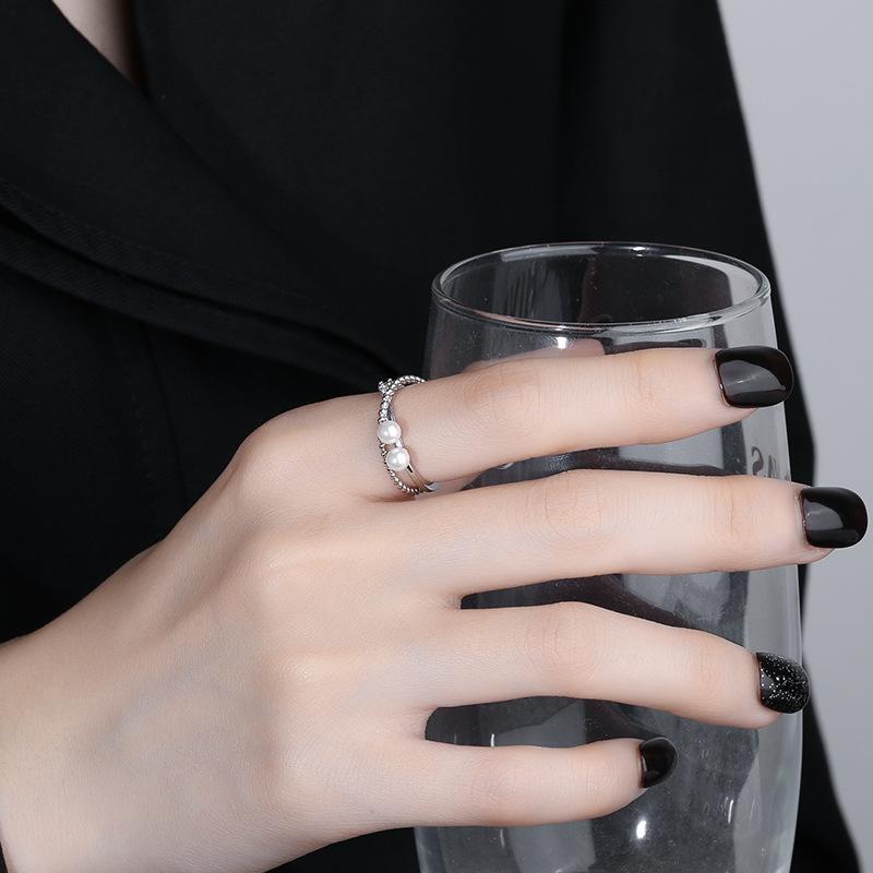 ANENJERY Double Layer Ring Simulated Pearl Ring For Women Engagement Female Jewelry Accessories S-R1188