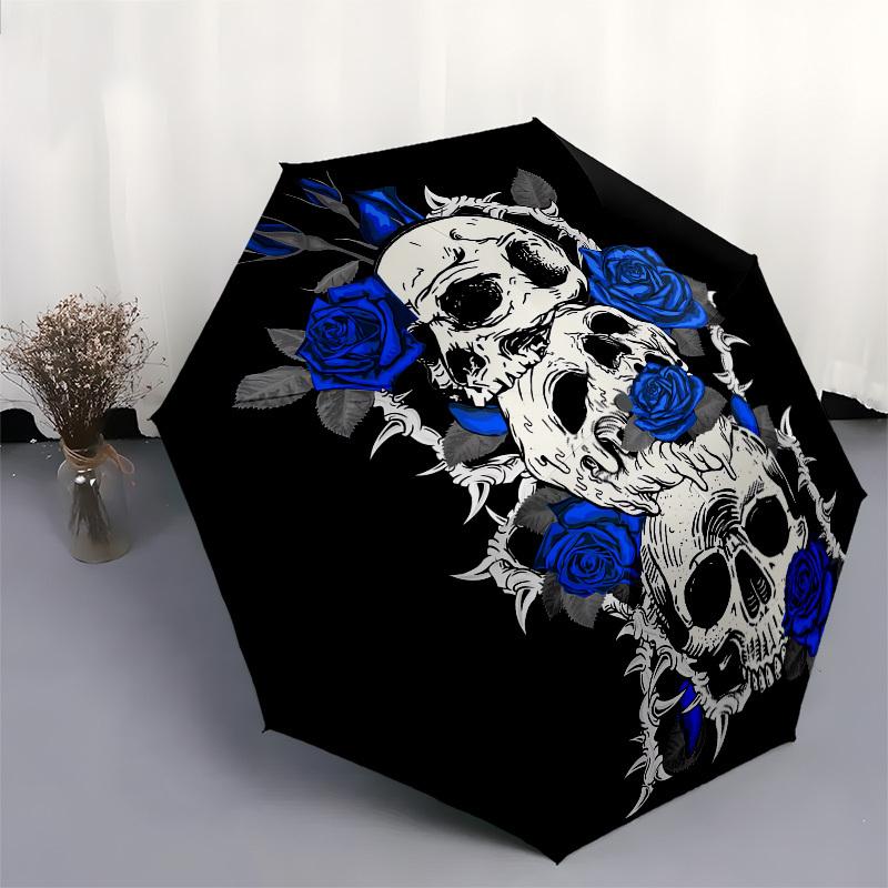 1pc Skull Roses Tattoo Design Umbrella with Plastic Handle,Compact & Stylish,Cartoon Pattern,Outdoor UmbrellaPT493