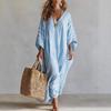 Women's Summer Striped Maxi Dress Loose Fit V-Neck 46085 Sleeve Boho Long Dress Casual