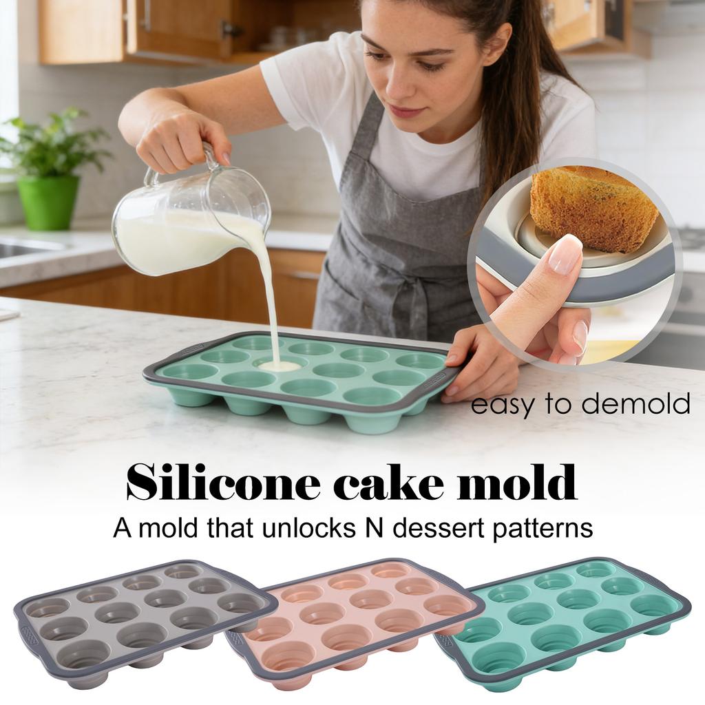 Silikon-Muffinblech, 12er-Pack Antihaft-Cupcake-Form, Lebensmittelqualität -frei, Backofenfest 450 °F, Verstärkter Stahlrahmen, Einfache Griffe