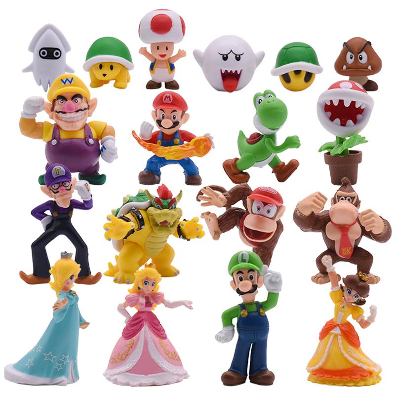 3-48Pcs/Set Mario Bros Princess Peach Bowser Goomba Figures Toys Cute Anime Donkey Kong Yodhi Boo Toad Model Doll Birthday Gifts