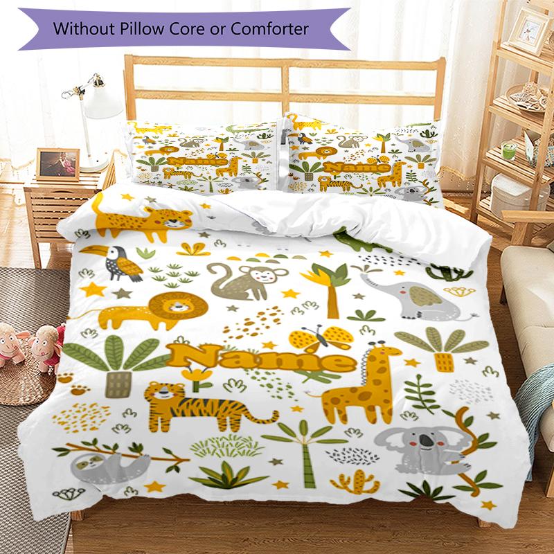 3pcs Custom Name Animals Bedding Set Duvet Cover Closure Includes 1 Duvet Cover & 2 Pillowcases, Soft and Comfortable for All Seasons.
