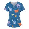 Marine life patterns Healthcare Uniform Nurse Clinic Nursing Workwear Hospital T-shirt Fashion Short Sleeve Blouse Women Medical