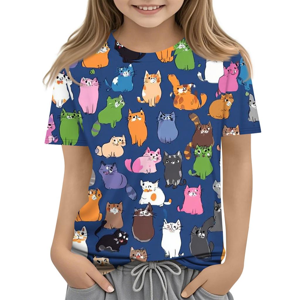 Children's Printed Round Neck Short Sleeved Casual T-shirt