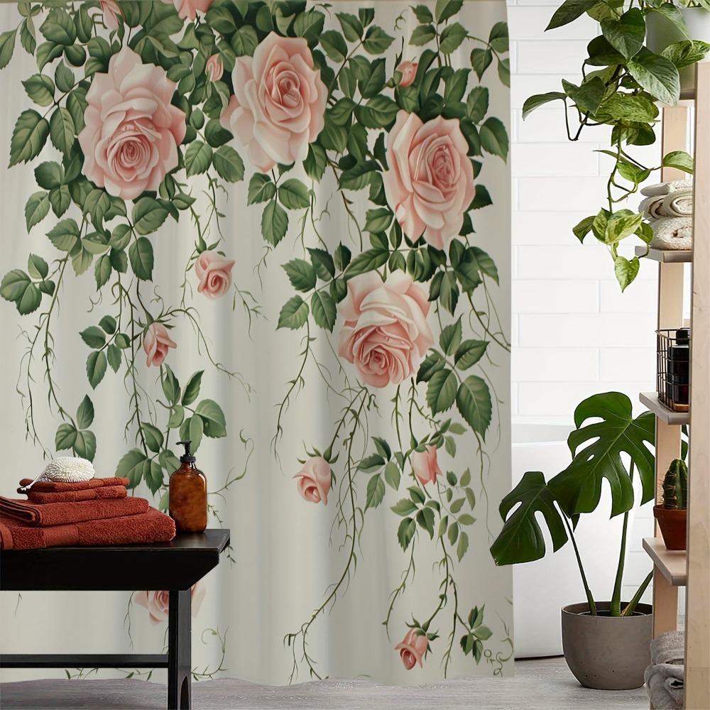 

Rose Floral Print Washable Dirt-Resistant Shower Curtain Shower Head Waterproof Polyester Bath Curtain For Home Decor W60H190(CM)-1 Pcs
