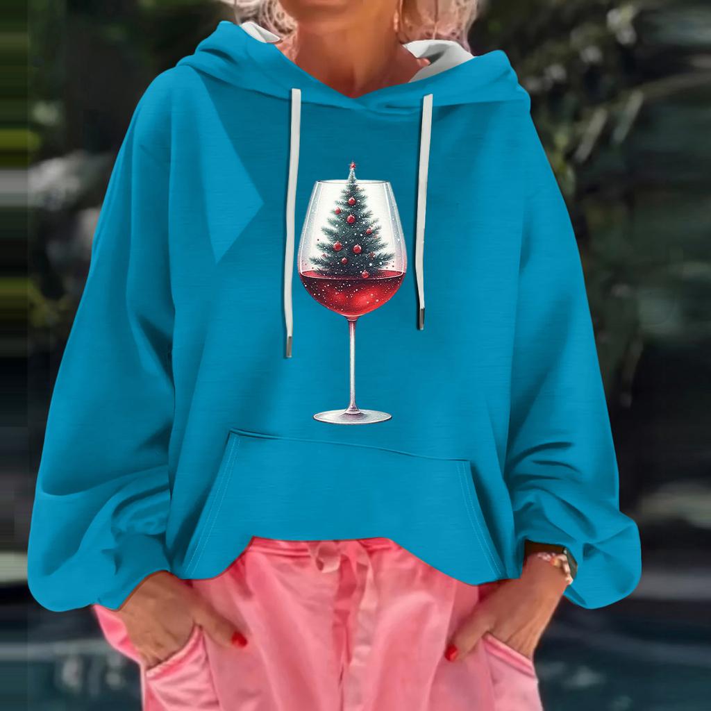 Women's Christmas Print Loose Casual Long Sleeve Hooded Sweatshirt