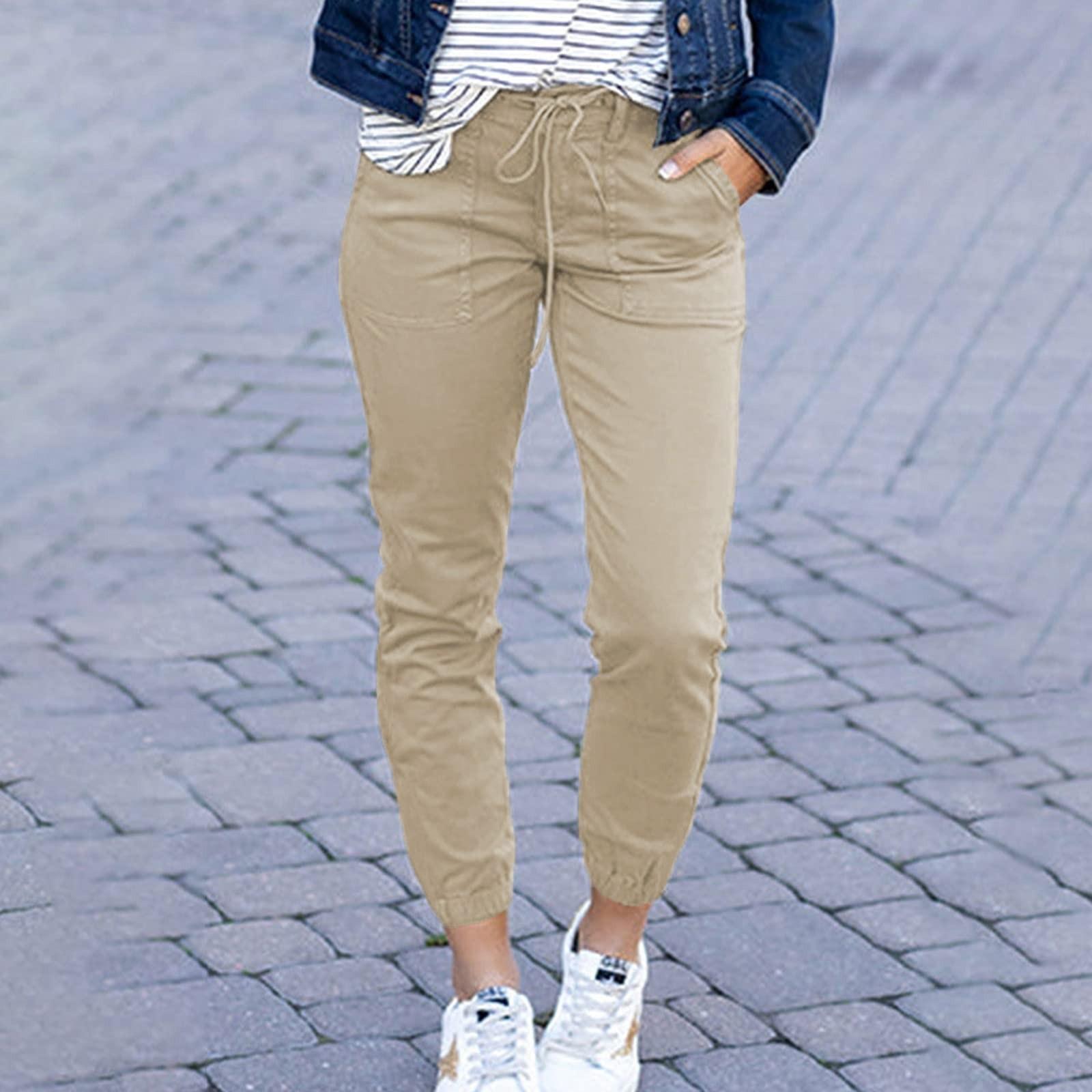 

Модные женские летние тонкие карманные укороченные однотонные кружевные повседневные брюки XL хаки