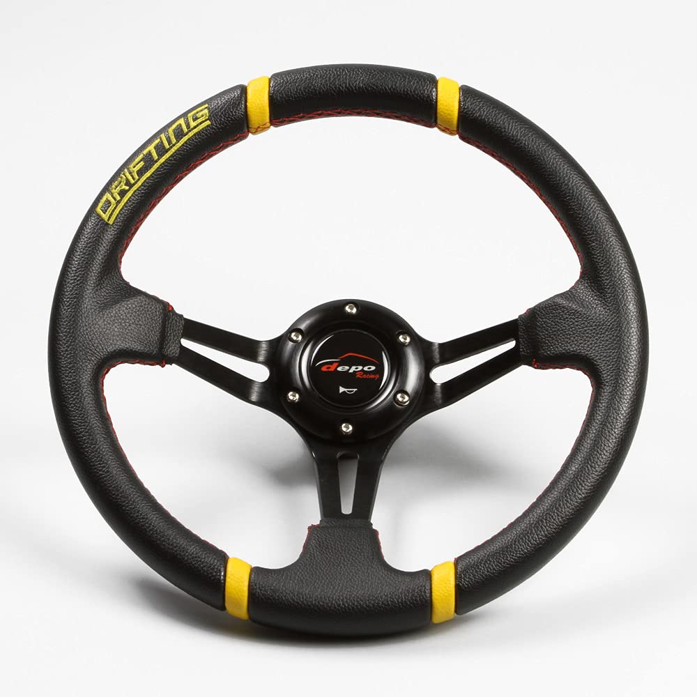 32mm Deep Cone Steering Faux Leather PVC Red Cross Stitch Wheel, 70mm, Drifting, (DD32P)