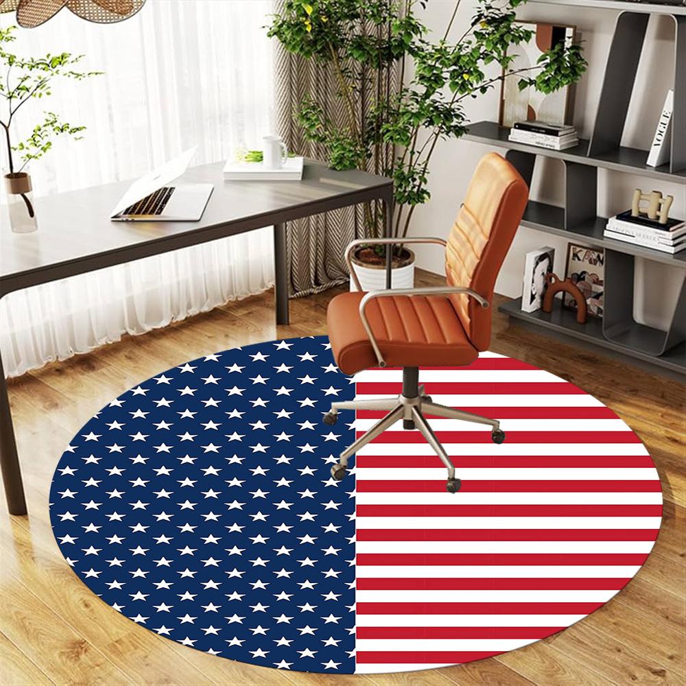 1pc American Flag Round Chair Mat Area Rug - Non-Slip, Floor Mat for Office, Bedroom, Home Decor Christmas Gift-1002367