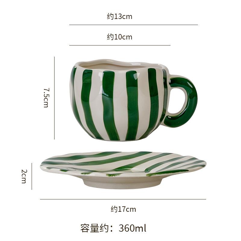 Hand Drawn Striped Ceramic Mug Coffee Cup and Saucer Afternoon Tea Cups Breakfast Cup Water Cups Milk Mug Drinkware Juice Mugs