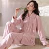 Coral Fleece Pajamas Women'S Winter Thickened Fleece Large Size Middle-Aged And Elderly Mothers Autumn And Winter Flannel Loungewear Set