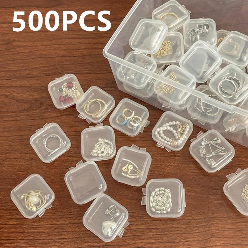 10/50/100/500PCS Transparent Square Plastic Jewelry Box Organizer With Individual Ring Slot For Rings Necklaces Earrings Storage