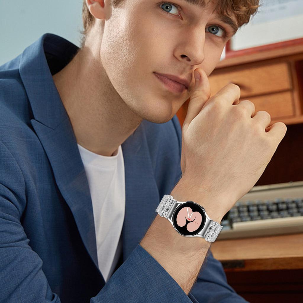 Silbernes Metallarmband mit Schnellverschluss für Samsung Galaxy Watch7 44mm/40mm Mailänder Uhrenarmband Schmetterlingsdekor