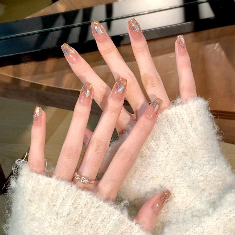 

Прозрачные градиентные ногти-накладки с бриллиантовым блеском - Съемный маникюр в стиле инс Gel Glue Edition