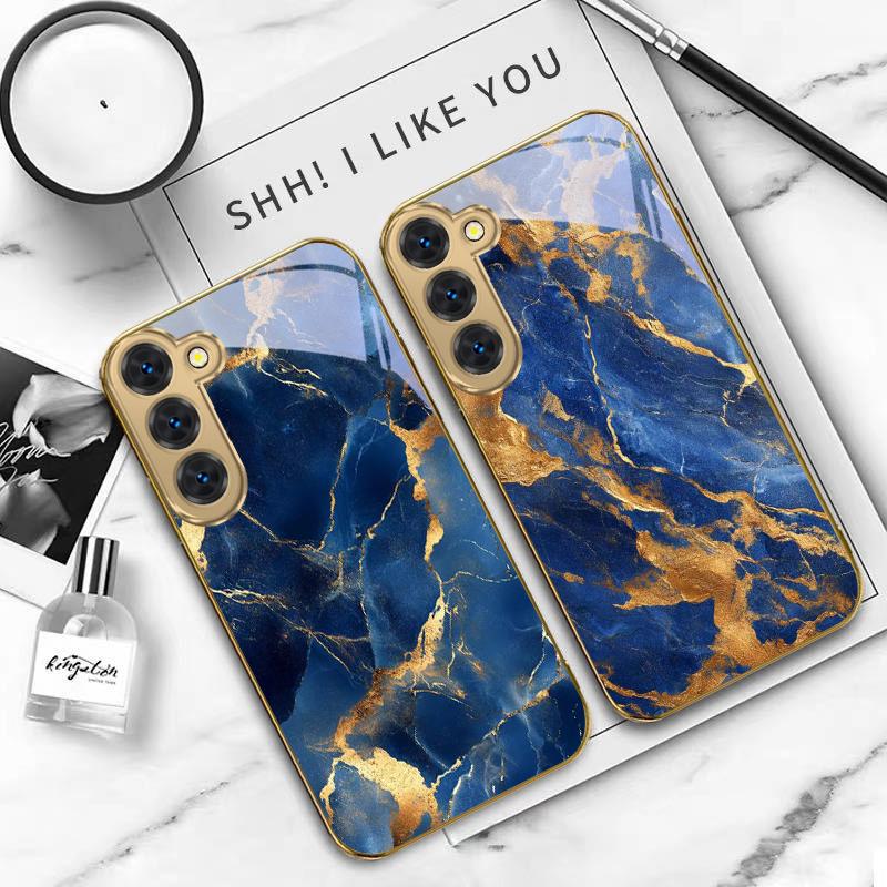 Marble Texture Map For Samsung Galaxy S26 S20 FE S21 S22 S23 Plus S24 Ultra S25 Ultra S21 S25+ S22FE Golden Glass Phone Case