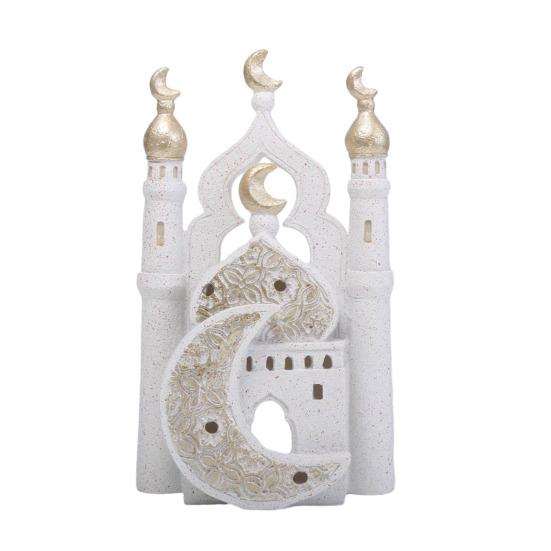 Ramadan Resin Art Statue Islamic Mosque Cultural Ornament Handcrafted Mosque Models Tower Decoration for Eid Home Office Ramadan Mubarak Gift