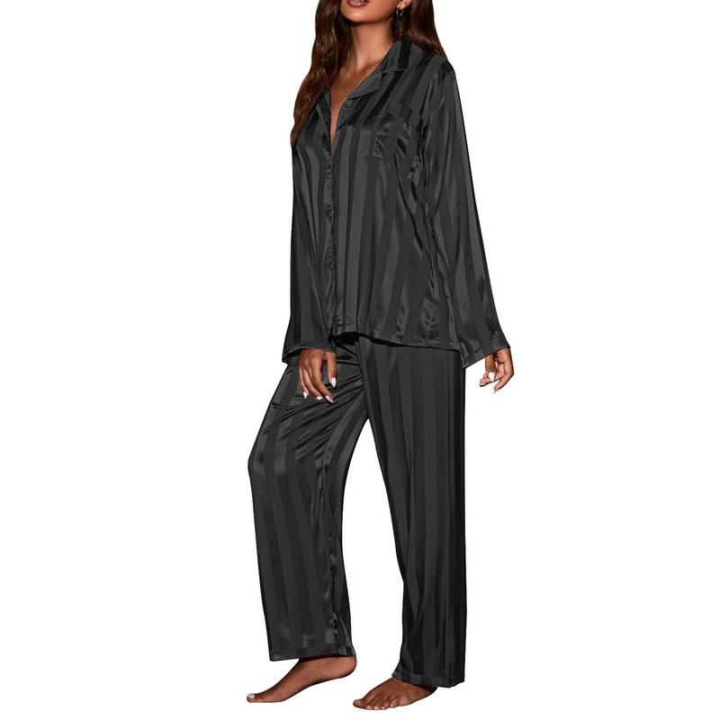 Women's Striped Pajama Set Silk Satin Pajamas Two Piece Set, Comfortable Home Pajamas Roupa Feminina Womens Pyjamas