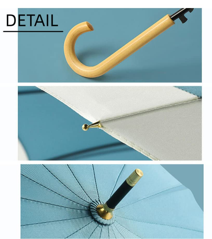 Long Umbrella with Wooden 16 60cm Jump UV Super for Men and Women Women's Handle, Ribs, Ribs, Large, Stylish, One-Touch Umbrella, Protection,