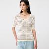 Square Collar Striped Knitted Sweater for Women In the Summer of 2026, Double Breasted Slim Fit and Slimming, Mid Sleeve Style Base Top