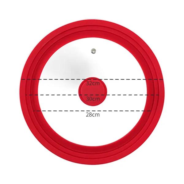 Roter Silikonrand, multifunktionaler Topfdeckel aus gehärtetem Glas, universeller Überlaufschutzdeckel, Küchenutensilien, Kochgeschirrteile