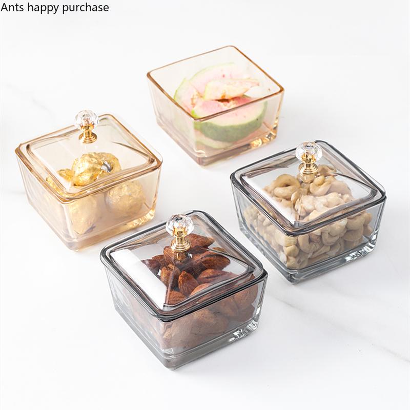 Wrought Iron Glass Snack Tray with Cover Refreshment Tray Snacks Platter Fruit Plate Dried Fruit Plate Salad Bowl Dessert Bowl