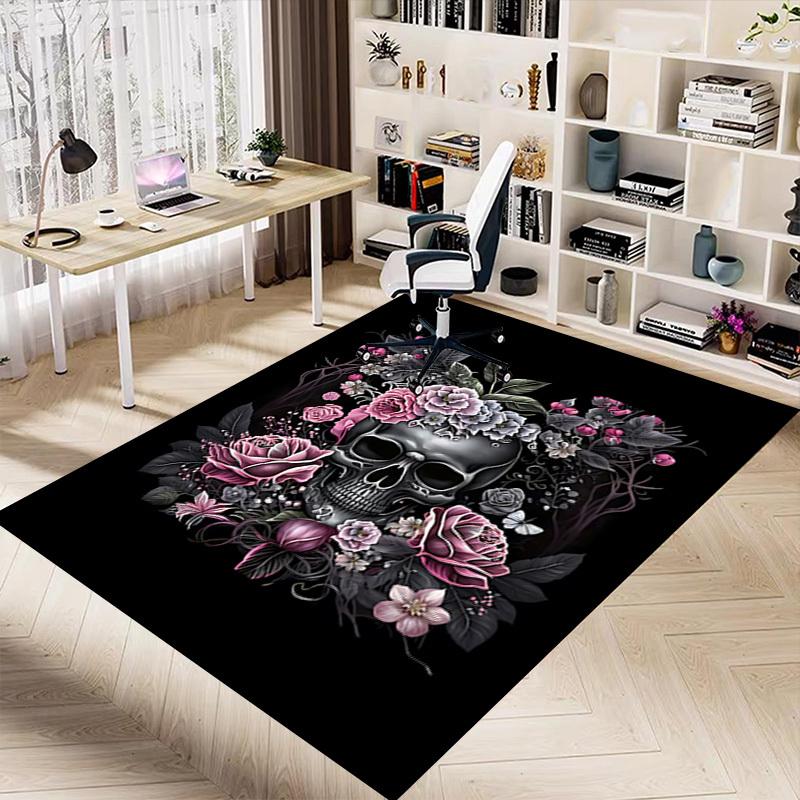 1PC Skull Flowers Carpet Ultra Soft, Thick & Absorbent, Non Slip Machine Washable Mat for Entryway