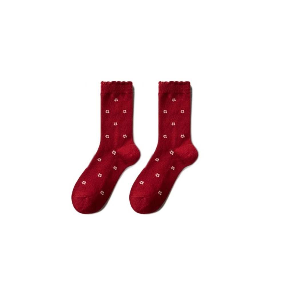 Dots New Year Women's Socks Ruffle Sweet Girls Sock Breathable Autumn Winter Red Socks Festivals