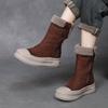 Johnature Genuine Leather Warm Plush Mid-calf Boots Casual Thick Soled Side Zipper Women's Boots
