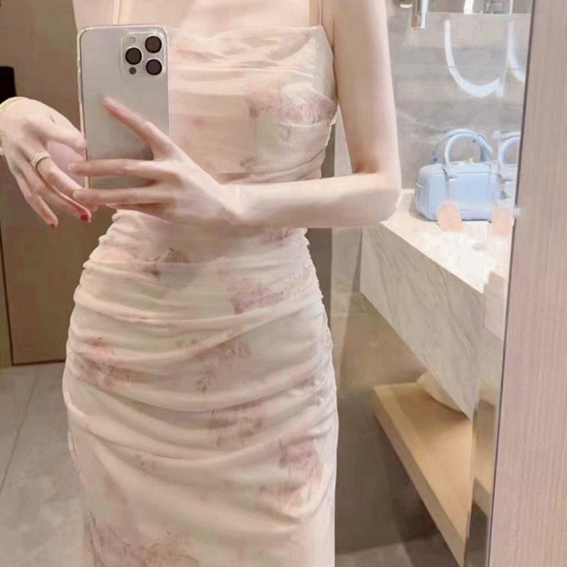 Summer Skirt Floral Suspender Dress, Women's Pure Desire To Slim the Body Inside and Outside, Fishtail Hip-wrapped Dress