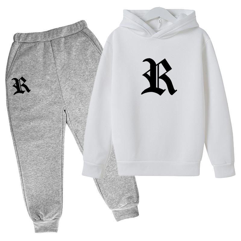 

Одежда в готическом стиле с принтом буквы R, детский комплект для мальчиков, летний костюм для девочек, одежда от 8 до 10 лет, топы 100