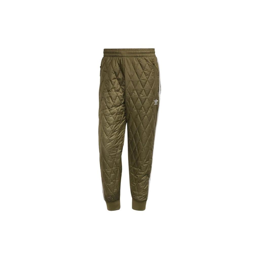 Adidas Originals Embroidered Logo Striped Quilted Casual Pants Men Bottoms Olive-Green H11431