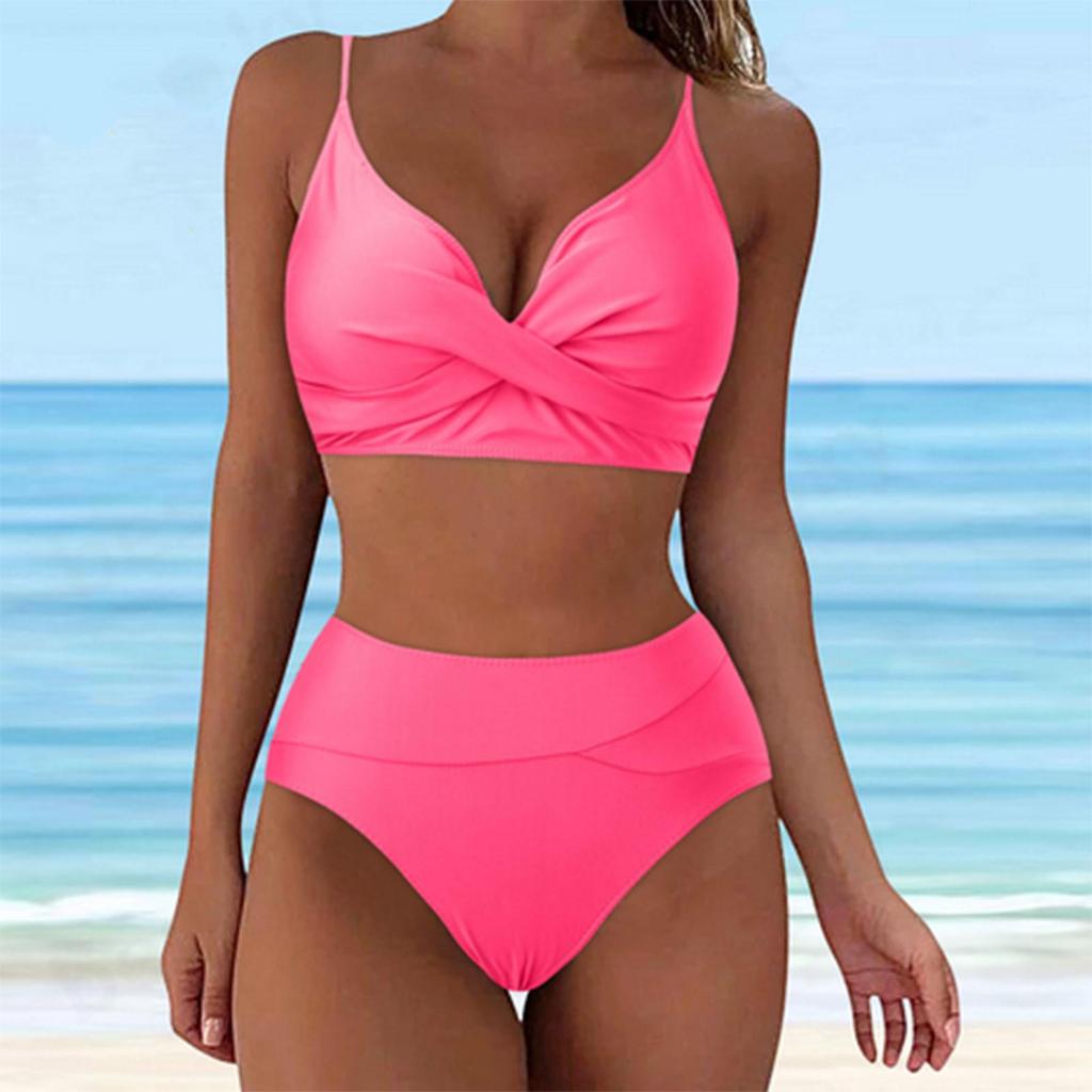 Heiß verkaufender einfarbiger Cross-Over Softcup-Bikini – Damen Europäische & Amerikanische Sexy Bademode