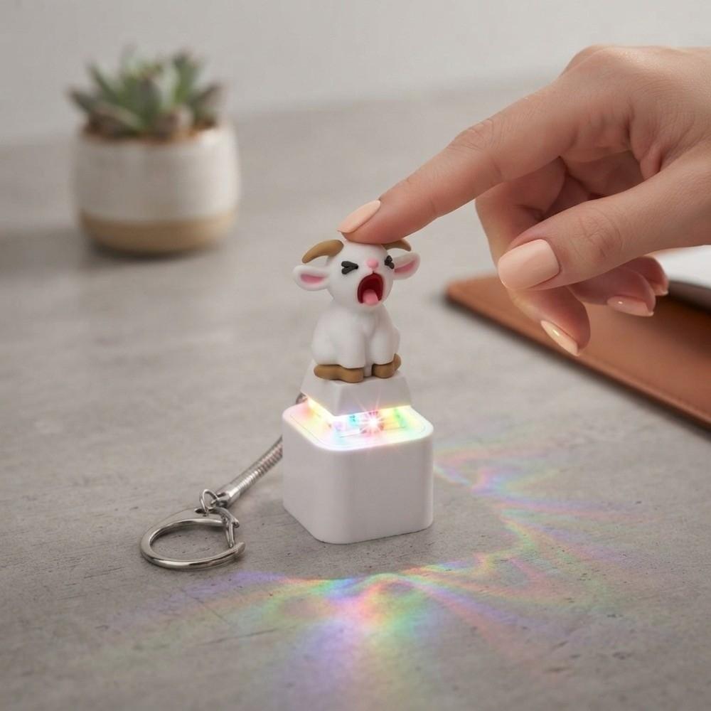 Sound-Effekt Schreien Ziege Schlüsselanhänger LED-Leuchtend Klingender Schlüsselring Fidget Knopf Spielzeug Schultasche