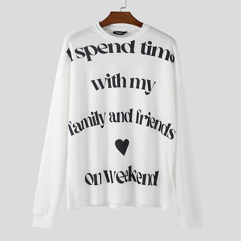 INCERUN Men Round Neck Long Sleeve Letter Print Casual Loose T-shirts Tops