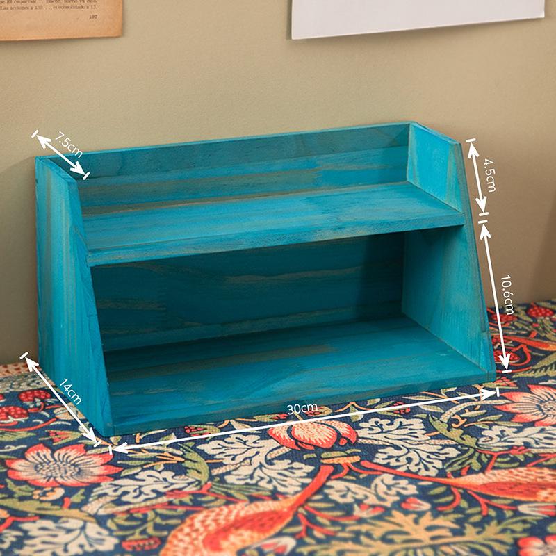 Desktop Retro Wooden Storage & Organization Rack for Journals, Ornaments, Coffee Cups, and Perfume.