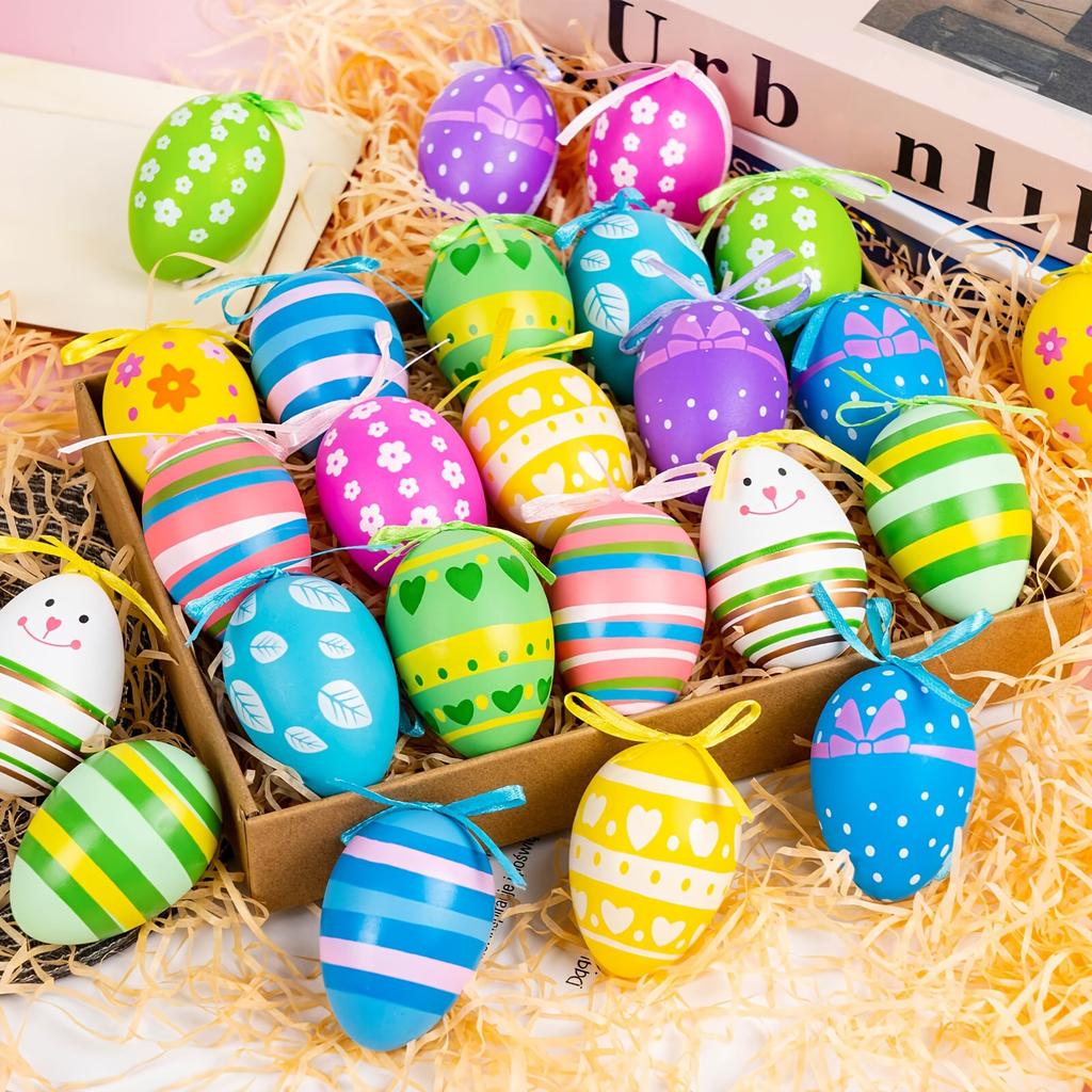 Easter Hanging Eggs Colorful Easter Egg Hanging Ornaments Decor Hand Painted Ball DIY Crafts Tree Ornaments Easter Decorations
