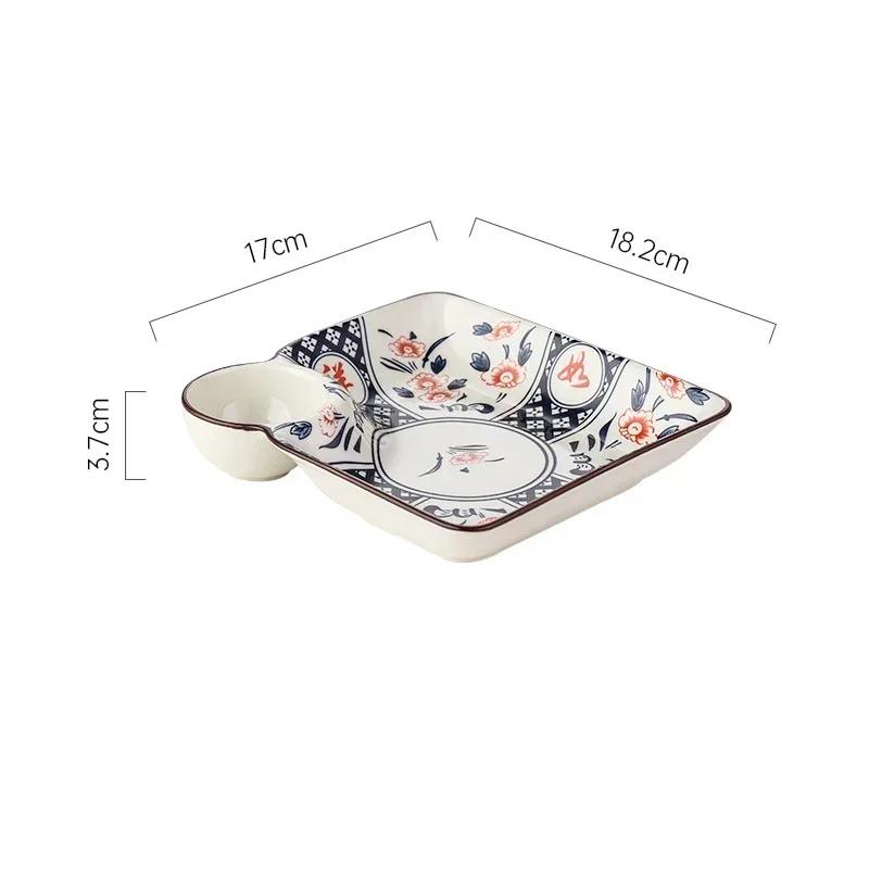 Bohemian Ceramic Dumpling Plate Household Underglaze Color Snack Dish with Saucer Fruit Dessert Platter French Fries Tray